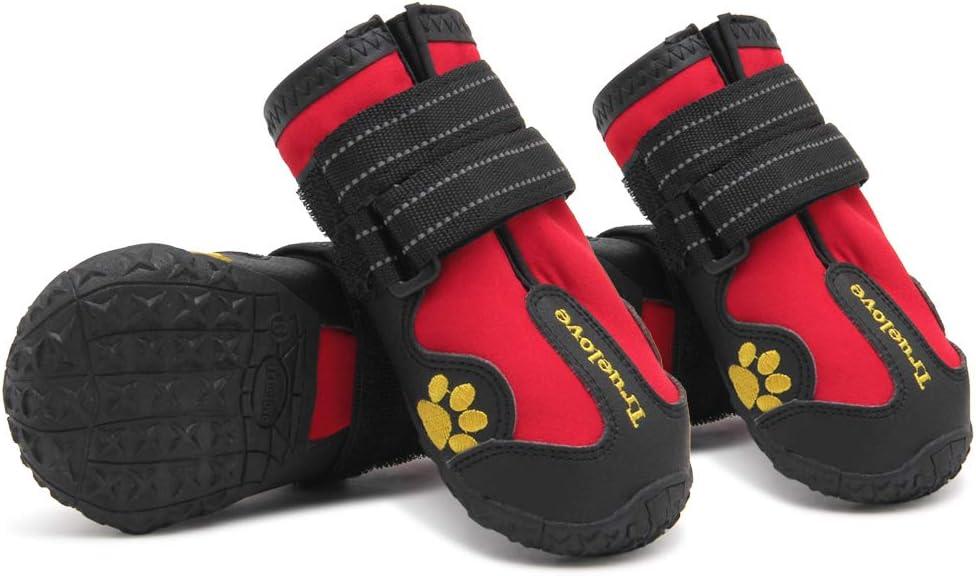 Truelove Dog Boots,Waterproof Pet Shoes with Reflective Straps for Paw Protectors Small Medium Large Dog Summer Winter Snow Outdoor Walking (Size 3: 2.56"x1.77" (L*W) (Pack of 4), Red)