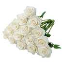 Carlita‘s Blooms 15pcs Ivory Roses Artificial Flowers Silk Fake Flowers Realistic White Roses Bouquet Long Stem for Wedding Home Party Birthday Decoration