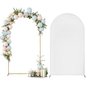Skypatio 6.56FT Wedding Metal Arch Backdrop Stand with White Backdrop Cover, Balloon Gold Arch Stand for Birthday Party Baby Shower Wedding Decoration Stand for Backdrop