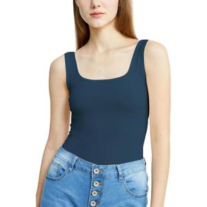 POSESHE Women's Plus Size Bodysuit Square Tank Top Sexy Body Suit For Curvy Women, M-5XL (Denin Blue)
