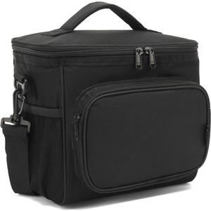 FlowFly Insulated Reusable Lunch Bag Adult Large Lunch Box for Women and Men with Adjustable Shoulder Strap,Front Zipper Pocket and Dual Large Mesh Side Pockets, Black