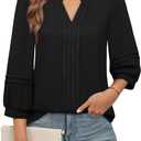 Unixseque Womens Casual Blouses 3/4 Sleeve V Neck Business Tops Ladies Trendy Office Work Shirts (Medium, Black)