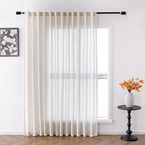 MYSKY HOME Linen Sliding Glass Door Curtains for Living Room 84 Inches Long, Natural Light Filtering Semi Sheer Curtains & Drapes 1 Panel Farmhouse Country Boho Style Back Tab Draperies, 100" Wide