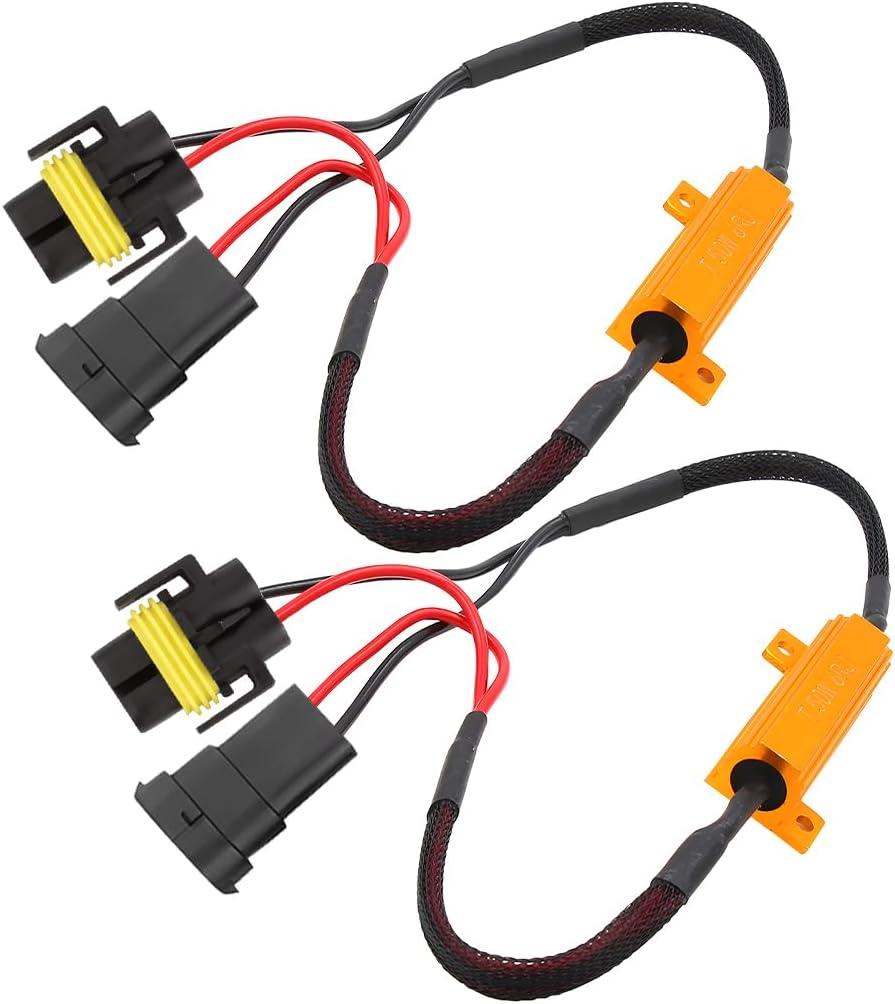 BESULEN 2PCS H11 Car LED Resistor Kit, 50W 6Ohm Vehicle Headlight Anti Flicker Error Decoder, Auto Fog Turn Signal Bulb Load Resistor Relay Harness Adaptor, Universal Auto Accessories