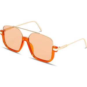 GUVIVI Retro Oversized Aviator Sunglasses for Women Men Square Double Bridge Pilot Sun Glasses 70s Trendy Shades