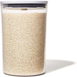 OXO Good Grips Round POP Container  Large (5.2 Qt) for flour, sugar, cereal and more | Airtight Food Storage | BPA Free | Dishwasher Safe | Clear Body,White