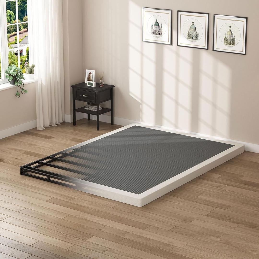 SHOANED Queen Size Box Springs - 3 Inch Low Profile Mattress Foundation No Noise Heavy Duty Metal Basics Bed Base with Clean Fabric Cover, Easy Assembly