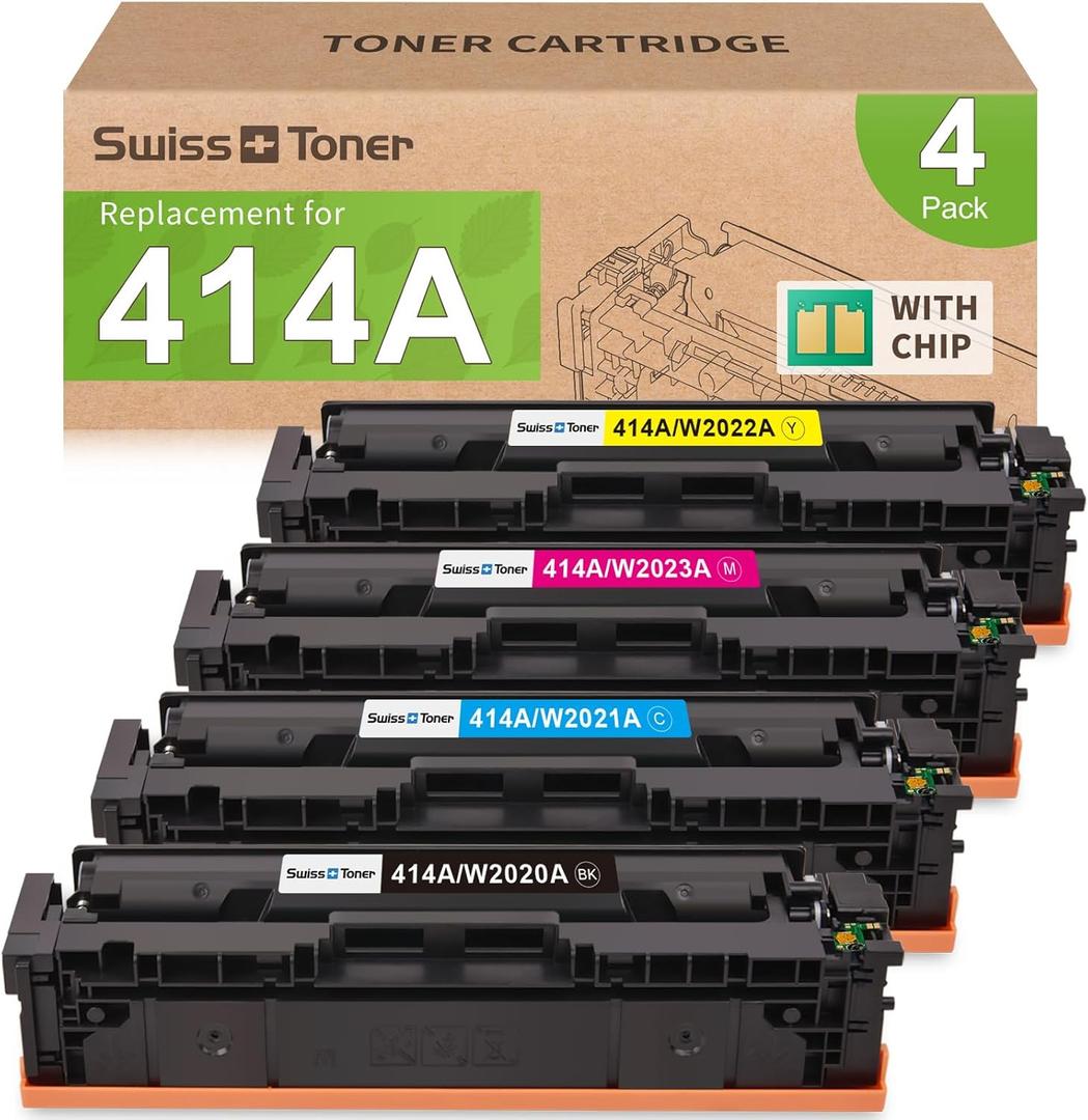 414A Toner Cartridges 4 Pack with Chip Compatible for HP 414A 414X Toner Replacement for HP Color LaserJet Pro MFP M479fdw M479fdn M479dw Pro M454dw M454dn M479 M454 M480f W2020A (BCMY)