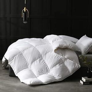 APSMILE Feathers Down Fiber Comforter King Size Luxurious All Seasons Duvet Insert - High Fill-Power Hotel Collection Comforter, 54 Oz Fluffy Medium Warmth (Solid White)