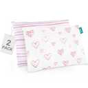 Biloban Organic Cotton 2 Pack Kids Toddler Pillowcase for Children Toddler Pillows 13"x 18" or 14"x19", Envelope Travel Toddler Pillow Cover Case (Pink Print)