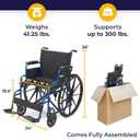 Drive Medical Blue Streak Lightweight Wheelchair - Portable Folding Mobility Aid - Swing-Away Footrests - Desk Arms - Durable Steel Frame - Easy Transport & Storage - 20-Inch Seat