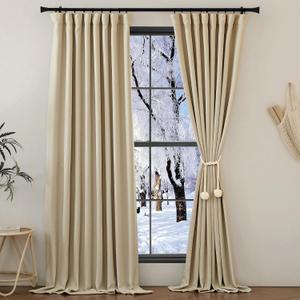 NICETOWN Faux Linen Room Darkening Thermal Curtains 84 inches Long, Rod Pocket/Back Tab/Hook Belt Sound Reducing Light Block Window Drapes Casual for Farmhouse, Oatmeal, W50 x L84, 2 Pieces