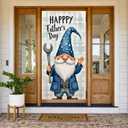 Happy Fathers Day Door Cover Decoration Gnome Front Door Banner Handyman Wrench Design Blue Plaid Backdrop Outdoor Porch Hanging Poster 70.8 x 35.4 Large Fabric Sign for Dad Grandpa Home Party Decor