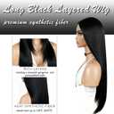 Layered Black Wig Long Straight Black Wigs for Women 26Inch Middle Parting Brunette Wig Natural Looking Synthetic Wigs Thick Soft Long Black Wig Hair Replacement Wigs for Daily Party Costume Use