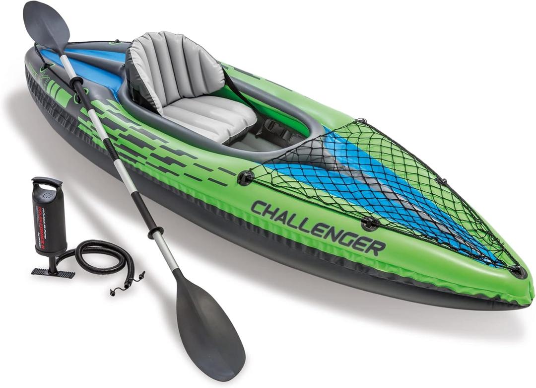 INTEX Challenger Inflatable Kayak Series: Includes Deluxe 86in Kayak Paddles and High-Output Pump  SuperStrong PVC  Adjustable Seat with Backrest  Removable Skeg  Cargo Storage Net