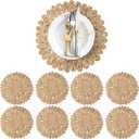 13.8" Corn Husk Woven Round Placemats Set of 8 - Wicker Boho Farmhouse Placemats - Rattan Table Mats Like Water Hyacinth for Dining Table, Wedding, Home