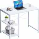 Pamray 32 Inch Small Computer Desk with Shelves, Home Office Desk with Headphone Hook for Bedroom, Study Writing PC Table for Small Spaces, White