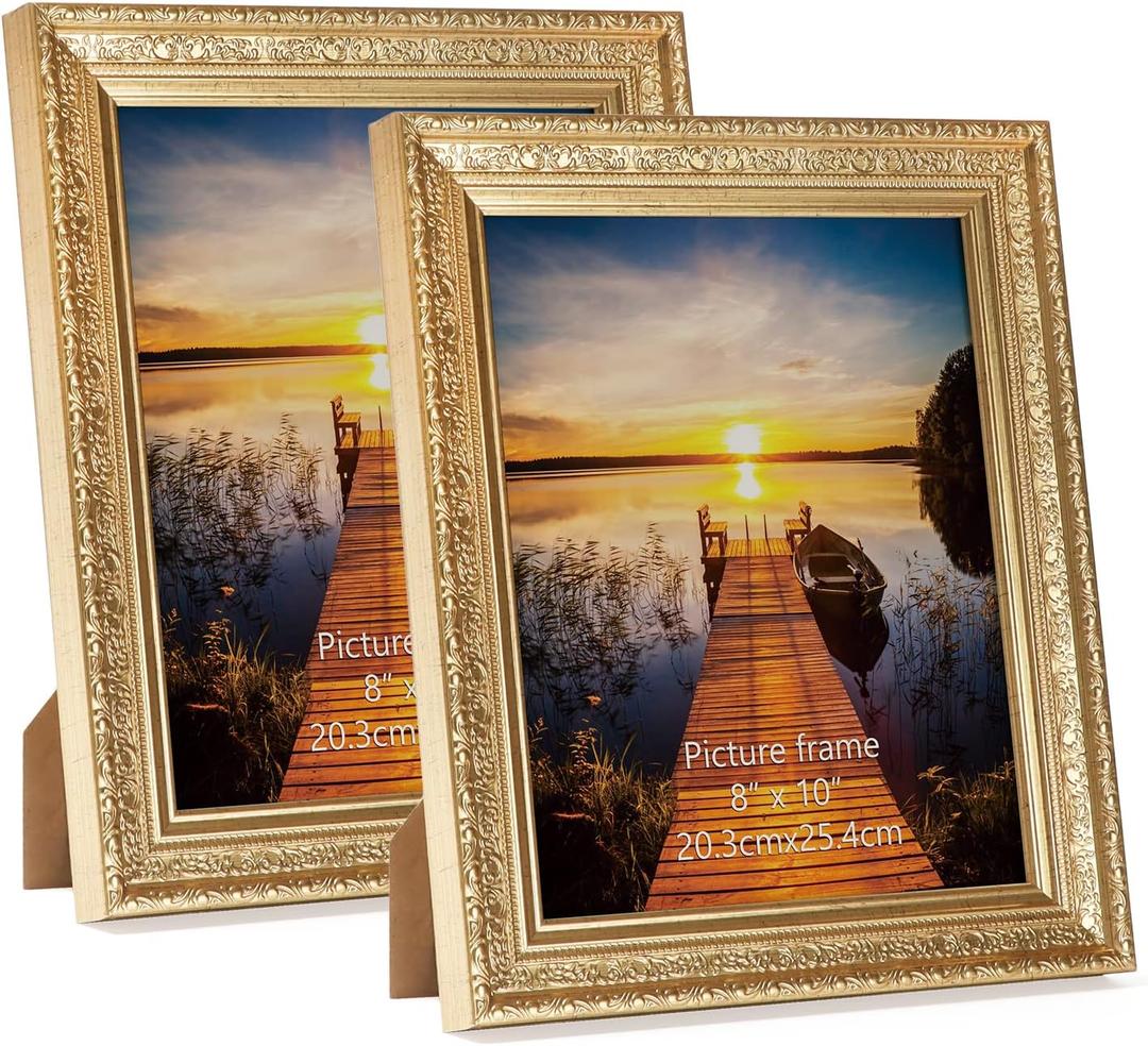 Edenseelake 8x10 Picture Frames Set of 2, Vintage Gold Photo Frame 8 by 10 for Tabletop or Wall Display