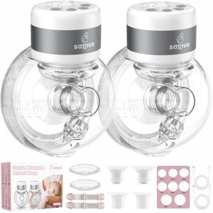 Hands Free Breast Pump, Saglve Wearable Breastfeeding Pump with 3 Modes & 9 Levels, 240 5mmHg Strong Suction, Double Electric Breast Pumps Portable, LED Display, 21mm/24mm Flange, Pack of 2
