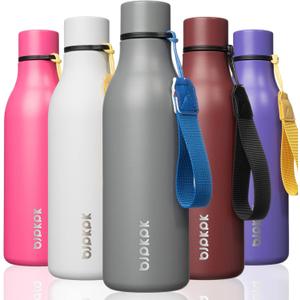 BJPKPK Insulated Water Bottles, 18 oz Stainless Steel Metal Water Bottle with Strap, BPA Free Leak Proof Jugs, Mugs, Flasks, Reusable Thermal Flasks for Sports & Travel, Grey (Gray)