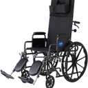 Medline Reclining Wheelchair, 18", with Elevating Leg Rests, Durable Vinyl, 300 lb. Weight Limit, Reclines 90 to 140 Degrees