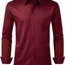 Alimens & Gentle Men's Dress Shirt Regular Fit Stretch Stain Shield Long Sleeve Solid Business Wedding Button Down Shirts, Burgundy
