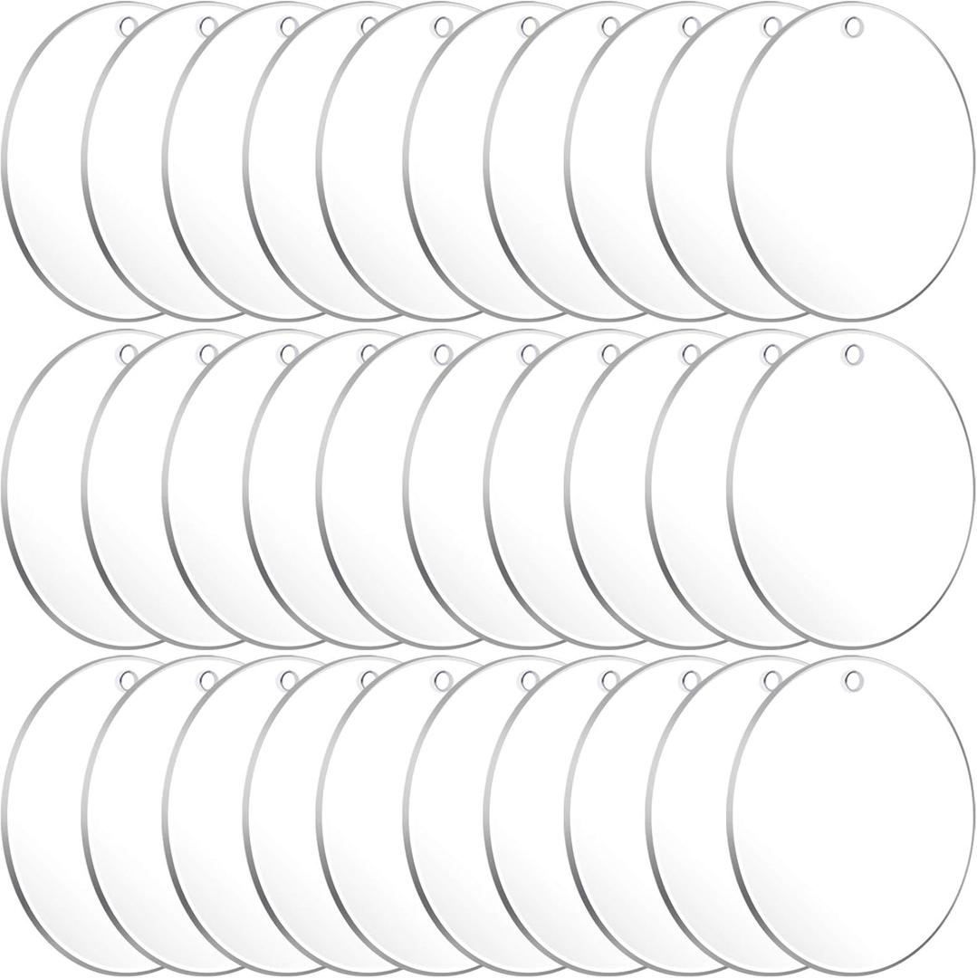 Acrylic Keychain Blanks, Audab 30PCS Bulk Acrylic Circles Clear Disc Ornaments Blanks with Hole for Vinyl, DIY Keychain and Craft Project (3 Inch, 30 Pcs)
