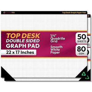 Top Desk Graph Paper Pad 22x17 Inch, 50 Sheets, Double-Sided, 80 GSM Large Quadrille Grid Paper for Drafting, Design, Art & Illustration, Architecture and Academic Use - 2 Packs (White)