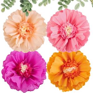 SUNBEAUTY Large Paper Flowers Decorations 4PCS 20'' Pink Orange Giant Paper Flowers Large Crepe Tissue Flower Decorations for Girls Women Birthday Baby Shower Spring Summer Wedding Wall Decor