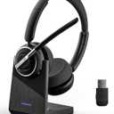 (2025 Upgraded) Wireless Headset with Mic for Work, Bluetooth Headset with Noise Canceling Microphone with Dongle, Charging Base & Mic Mute, Wireless Headphones for Work from Home/PC/Computer (Black)