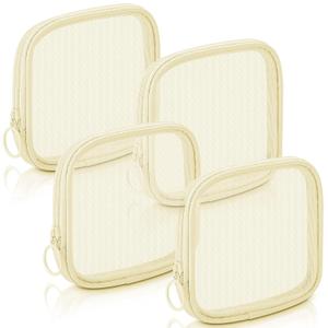 Weewooday 4 Pcs Mesh Makeup Bag Mesh Cosmetic Bag Travel Toiletry Pouch with Zipper Mini Makeup Cosmetic Purse for Daily Accessory(Small, Beige)
