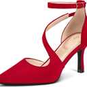 mysoft Women's Pumps Pointed Toe Stiletto Ankle Strap Closed Toe Low Heel Wedding Party Dress Shoes (11)