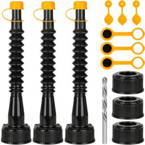 Gas Can Spout Replacement 3 Kits, Gas Can Nozzle Replacement Set for most 1/2/5 Gallon Gas Cans, Upgraded Fuel Tank Spout with Flexible Nozzle, Vent Cap, Thick Rubber Pad, Spout Cover, Black