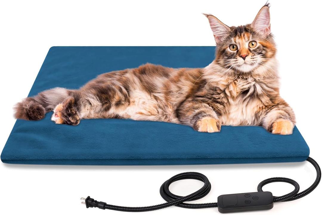 Rolimate Pet Heating Pad for Dogs and Cats, 6-Temp Control with Timer, 100% Waterproof Electric Warming Heated Dog Cat Mat Blanket Bed for Outdoor Senior Dog Cat House Whelping Box (M-17.5"x17.5")