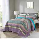 NEWLAKE Cotton Bedspread Quilt Sets - Reversible Patchwork Coverlet Set, Striped Jacquard Pattern