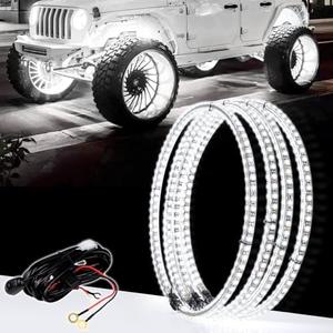 Yiswhis 15.5 Inch Cool White Rim Lights,Wheel Light for Cars,Pure White Wheel Lights,6500k Cool White,IP68 Waterproof,Rocker Switch Control,Double Row LED Beads（4 Pcs ）