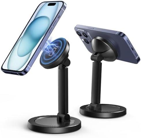 Phone Stand for Desk Adjustable Magnetic iPhone Holder with 360 Rotation & Foldable Design, Stable Desktop Cell Phone Stand Compatible with iPhone 12 to 17 Series