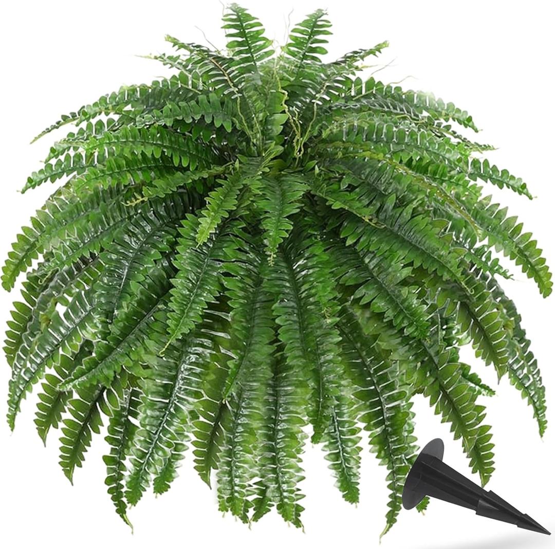 50" Realistic Artificial Ferns for Outdoors with 96 Fronds & Ground Spike | Realistic Fake Ferns Artificial Boston Ferns Artificial Plants Large Faux Plants for Porch Garden Home Office Decor
