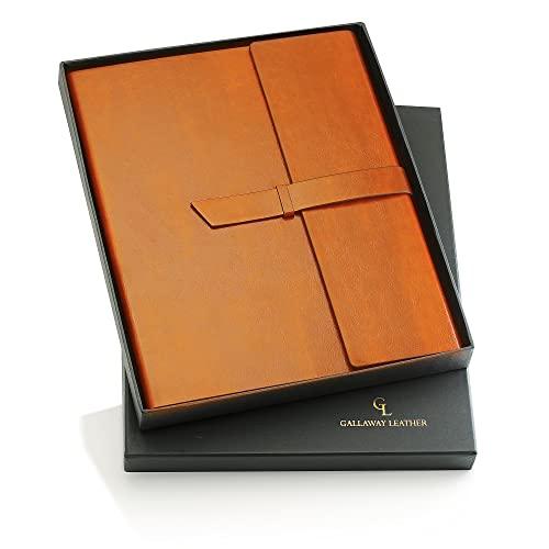 GALLAWAY LEATHER Padfolio Folder – Slim Portfolio Organizer Holder for Letter Legal A4 Note Pads Notebooks for Men and Women Refillable Business Leather Folio Binder, Brown