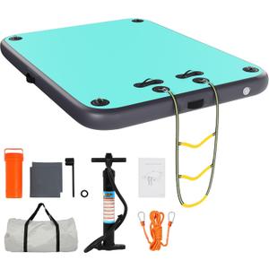 FAHKNS Inflatable Floating Dock Platform: Swim Air Dock Water Mat Floating Island Raft for Pool Lakes Beach Ocean with Rope Ladder, Non-Slip Surface 5ft/8ft x 6ft x 6in (Mint Green/Gray)