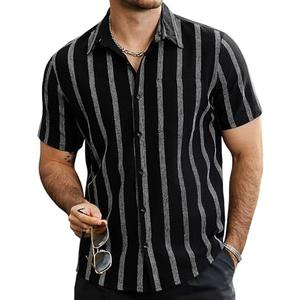VATPAVE Mens Summer Striped Shirts Button Down Short Sleeve Vintage Beach Hawaiian Shirts with Pocket Size XL