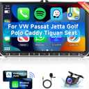 [8 CORE 4G+64G] Android 13 Car Radio for VW Passat Jetta Golf Polo Caddy Tiguan Seat with Wireless Carplay/Android Auto, 9 Inch IPS Touch Screen Car Stereo, Bluetooth, GPS, WiFi, SWC + Backup Camera