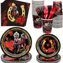 Kochorie 144 Pieces Kentucky Derby Horse Racing Party Tableware Sets Including Disposable Plates Napkins Cups Forks Serves 24 for Derby Day Horse Theme Party Supplies