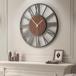 30" Extra Large Wall Clock, Modern Battery Operated Silent Non Ticking 30 inch Decorative Wood Metal Wall Clock, Black Round Big Clocks for Living Room, Bedroom, Kitchen, Office Decor-Roman Numerals