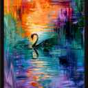 3 x Monet Style Colorful Wall Art Prints Black Swan In The Misty Lake Poster Canvas Art Wall Decor Picture For Bedroom Dorm Office Bathroom Wall Decor Aesthetic Home Artwork 8"  10" With Framed (BK07.)