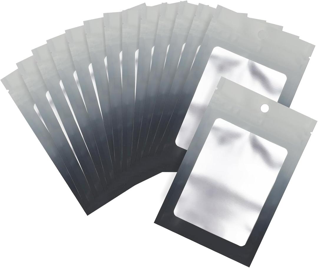 100 Pcs Resealable Gradient Color Mylar Food Storage Bags, Zipper Closure, Reusable, 2.7 X 3.9 Inch, Transparent Window
