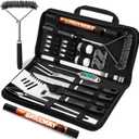 31pcs BBQ Grill Accessories Set for Men Dad, Heavy Duty Grilling Tools Gifts for Valentines Day, Stainless Steel BBQ Utensils Kit with Mats, Grill Brush in Carrying Bag Black
