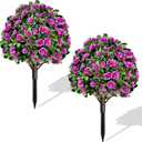 Waipfaru 2 Pack Artificial Flowers Topiary Ball Trees for Outdoors, 24" Fake Bushes Plants, UV Resistant Faux Shrubs with Ground Spike for Front Porch Planters Patio Garden Yard Decor (Fuchsia)