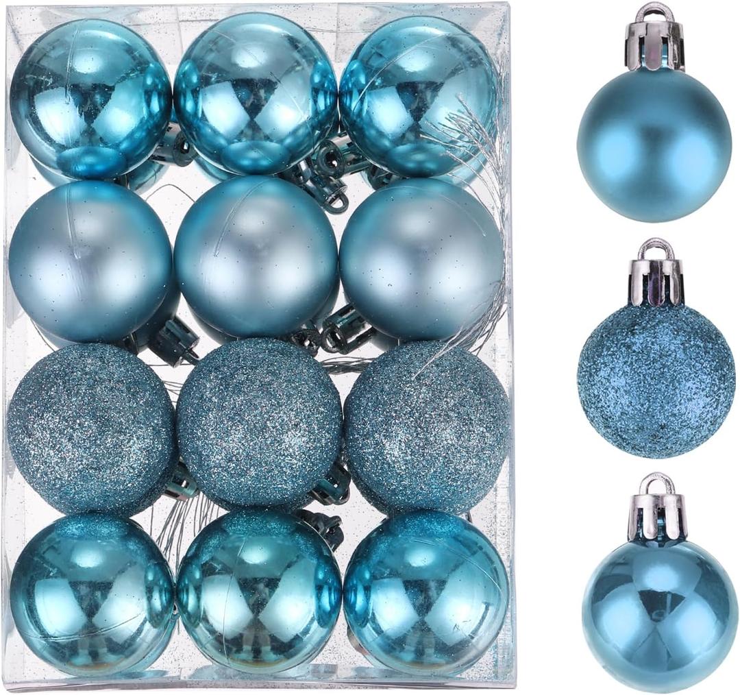 MECCANIXITY Christmas Ball Ornaments Christmas Tree Decorations Balls Lake Blue 1.6"/4CM for Party Decoration Wedding Holiday Christmas Decor 24Pcs