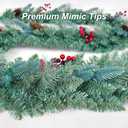 9FT Pre-lit Blue Spruce Artificial Christmas Garland with Red Berries and Pine Cones, 50 Warm White LED Lights, Battery Operated with Timer, Classic Holiday Decoration